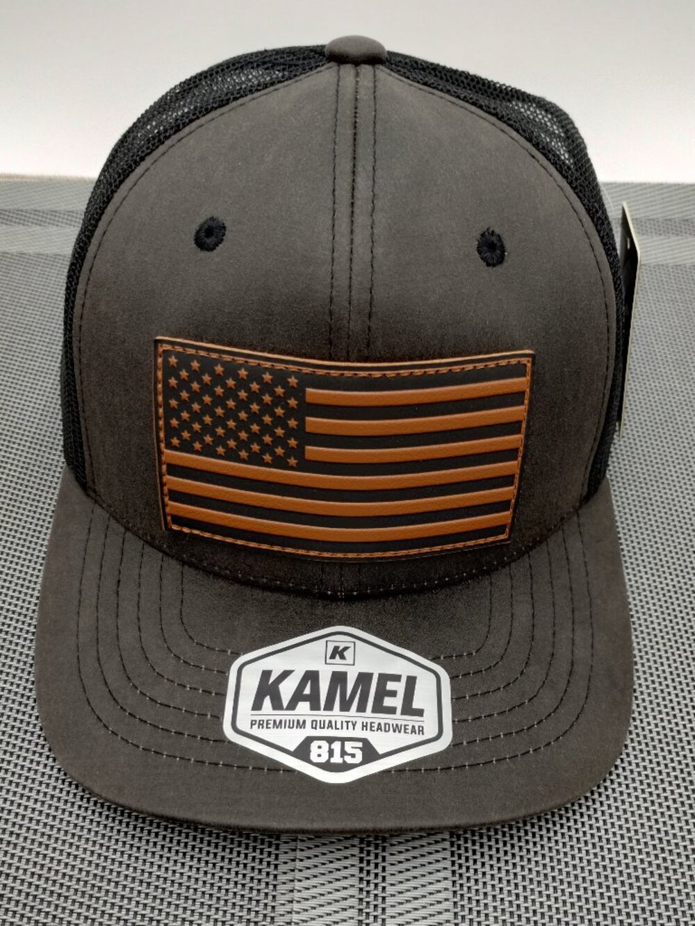 Kamel American Flag Patch Trucker Hat Grey Black Brown NWT
